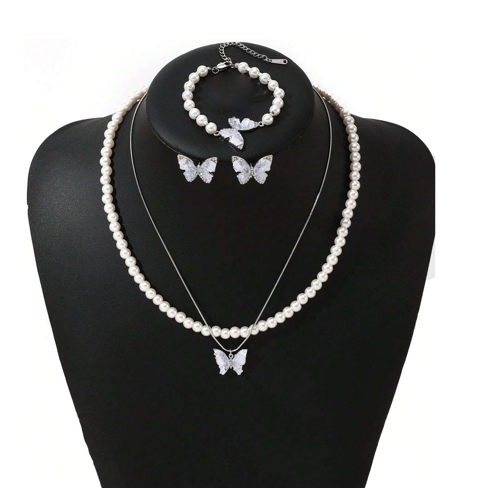 SANNIDHI Women Necklace Bracelet Jewellery Set Chic Butterfly Pearl Necklace Butterfly Ear Studs Bracelet Butterfly Manifestation Jewellery Set Jewellery Gift Set Christmas Gift for Women SANNIDHI Women Necklace Bracelet Jewellery Set Chic Butterfly Pearl Necklace Butterfly Ear Studs Bracelet Butterfly Manifestation Jewellery Set Jewellery Gift Set Christmas Gift for Women